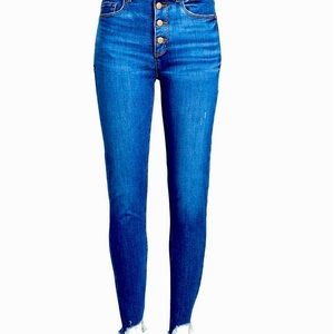 Petite Curvy High Rise Button Front Skinny Jeans